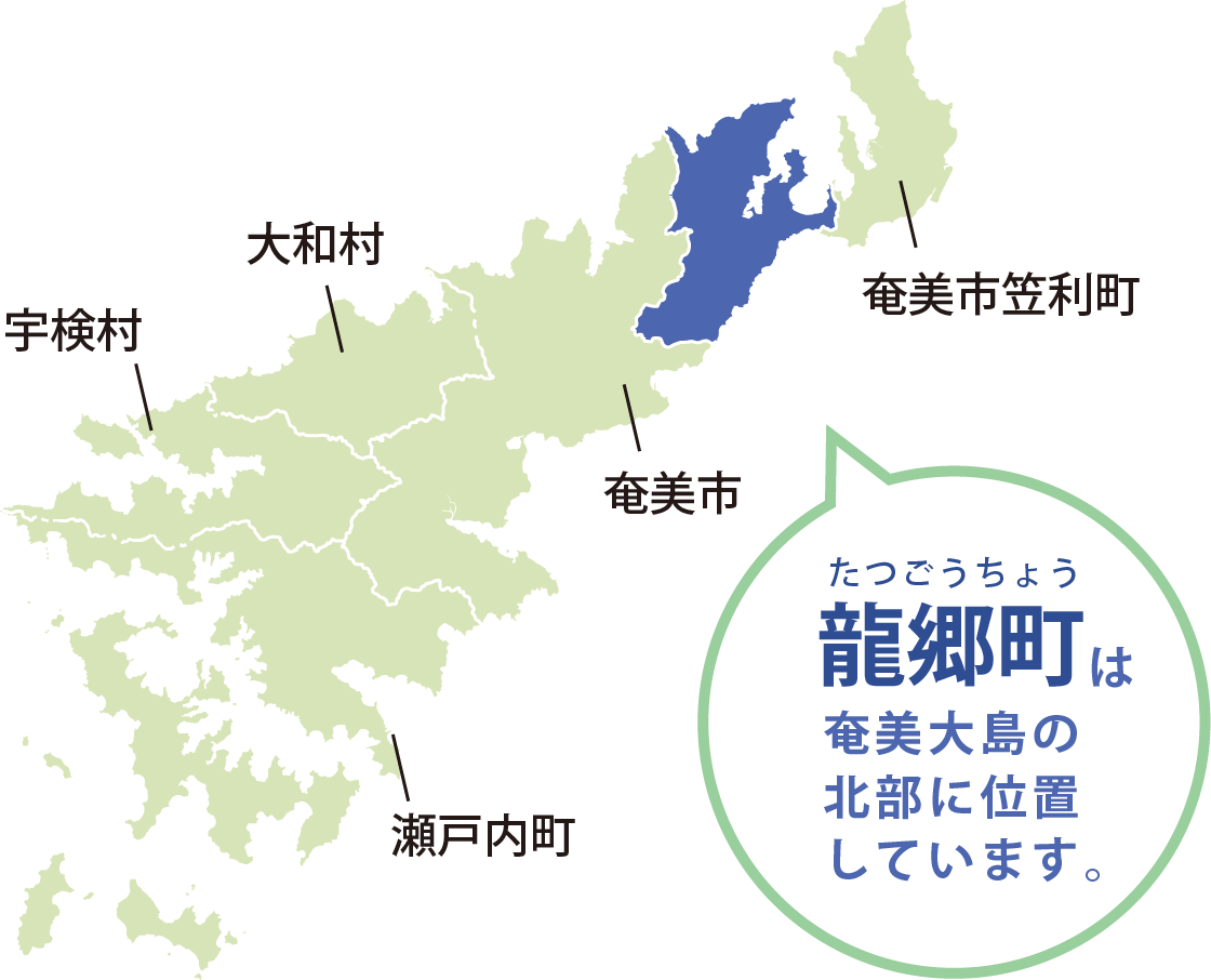 龍郷町は奄美大島の北部に位置しています。